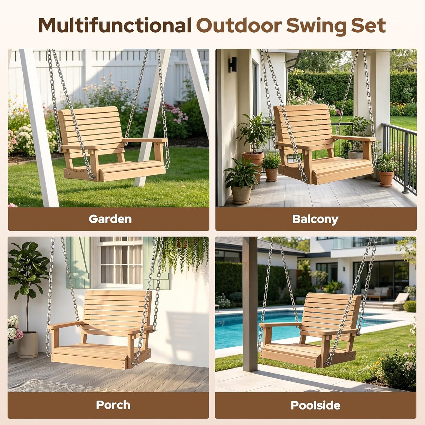 Kaleemen Porch Swing Poly Lumber Outdoor Hanging Swing Chair