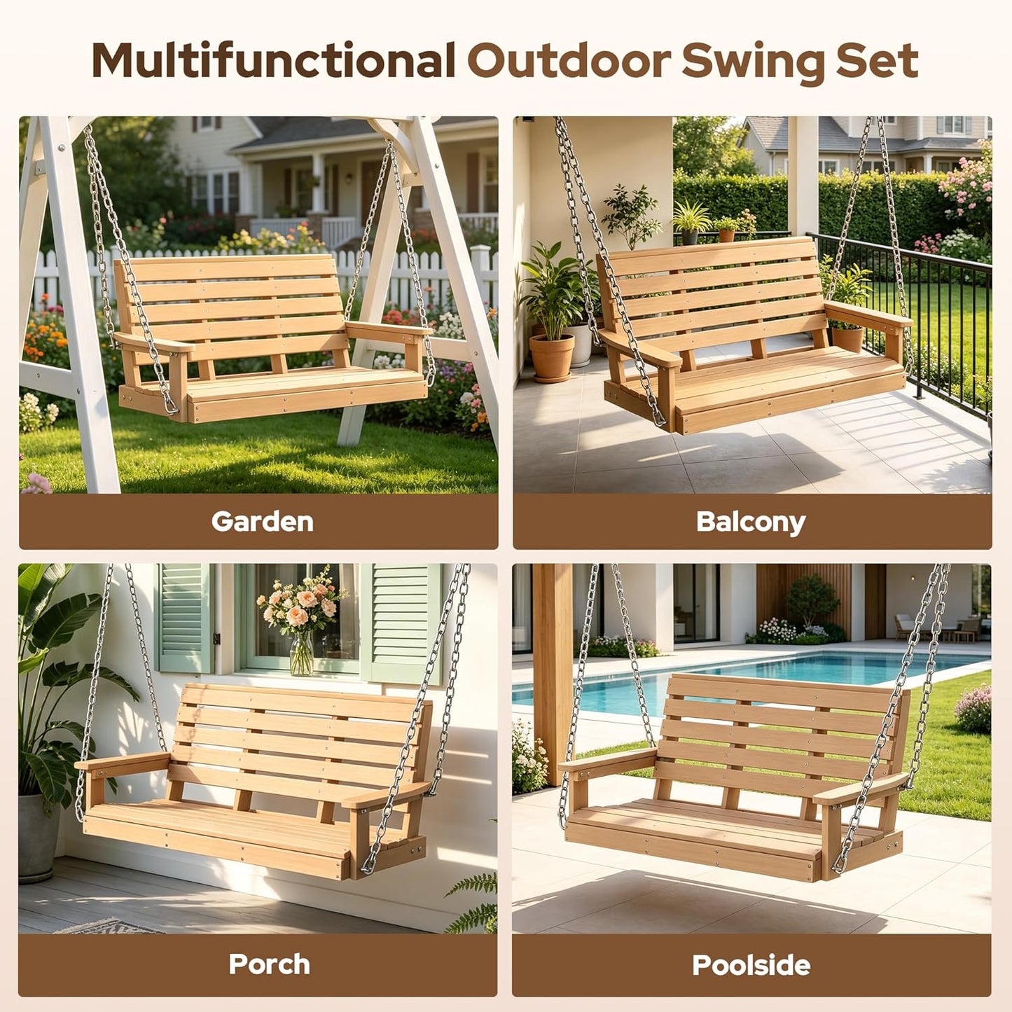 Kaleemen Porch Swing Poly Lumber Outdoor Hanging Swing Chair