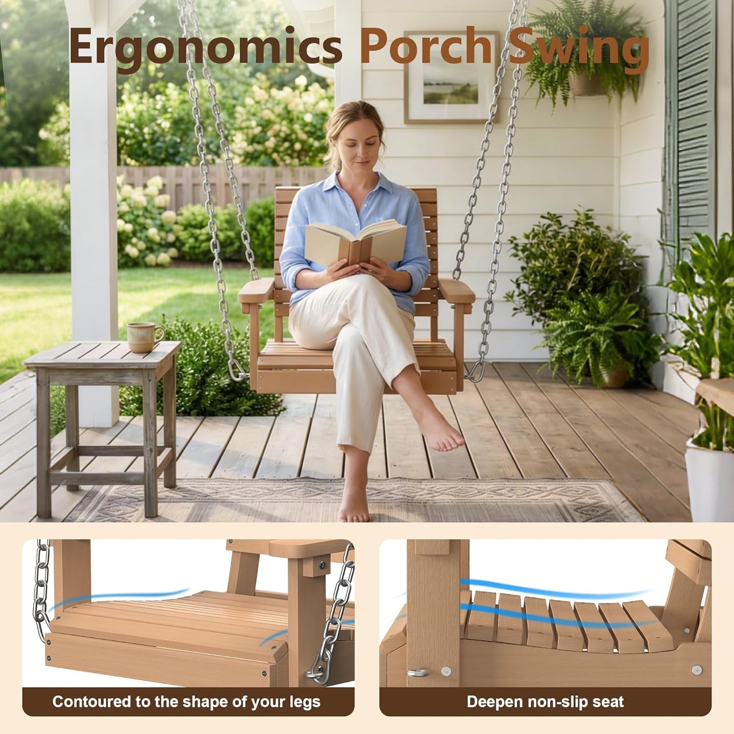 Kaleemen Porch Swing Poly Lumber Outdoor Hanging Swing Chair