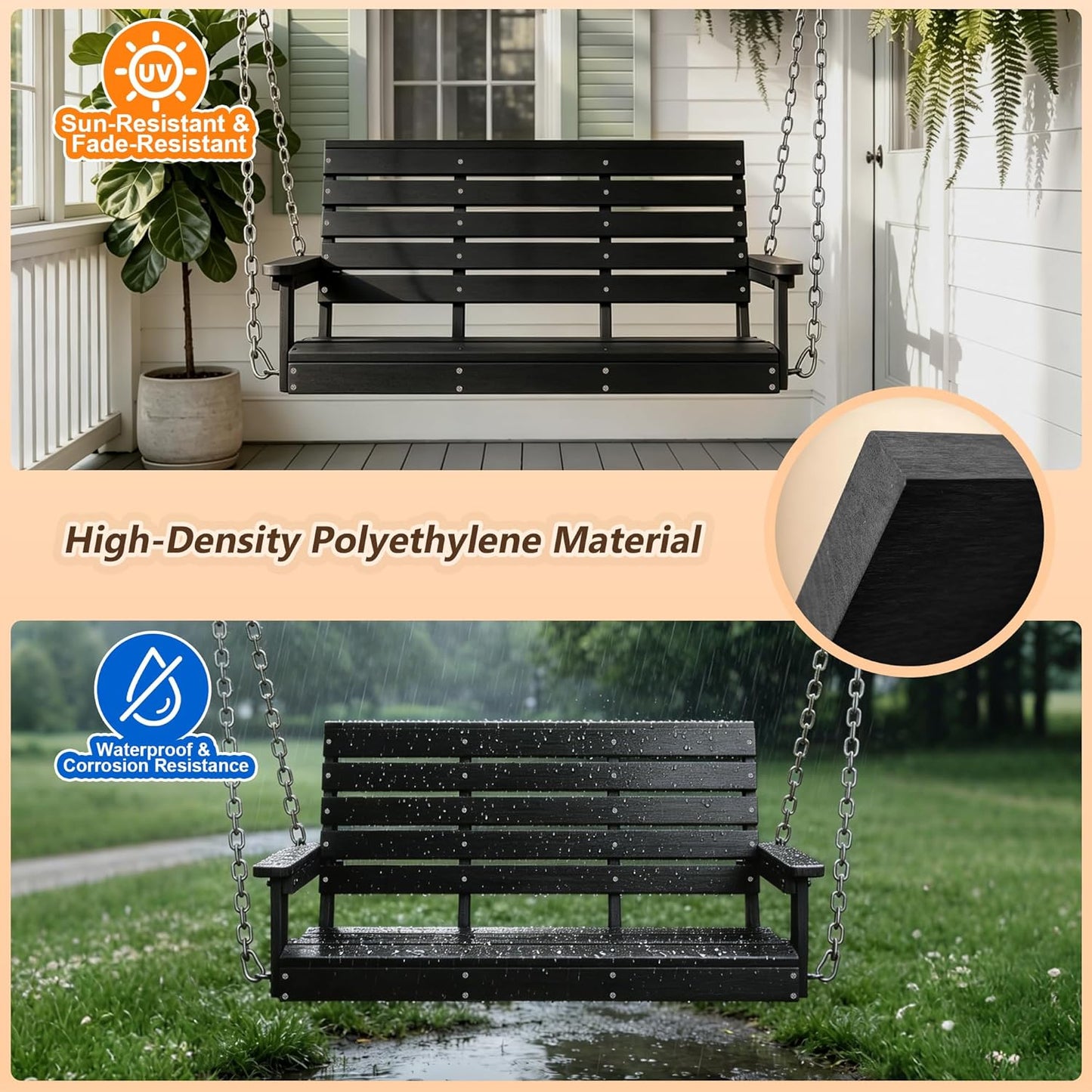 Kaleemen Porch Swing Poly Lumber Outdoor Hanging Swing Chair