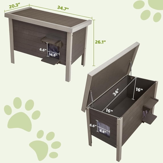 GONICHA Oversized Outdoor Cat House Weatherproof, Poly Lumber Cat Houses for Outdoor Cats Insulated, Feral Cat Shelter with Escape Door and Openable Roof