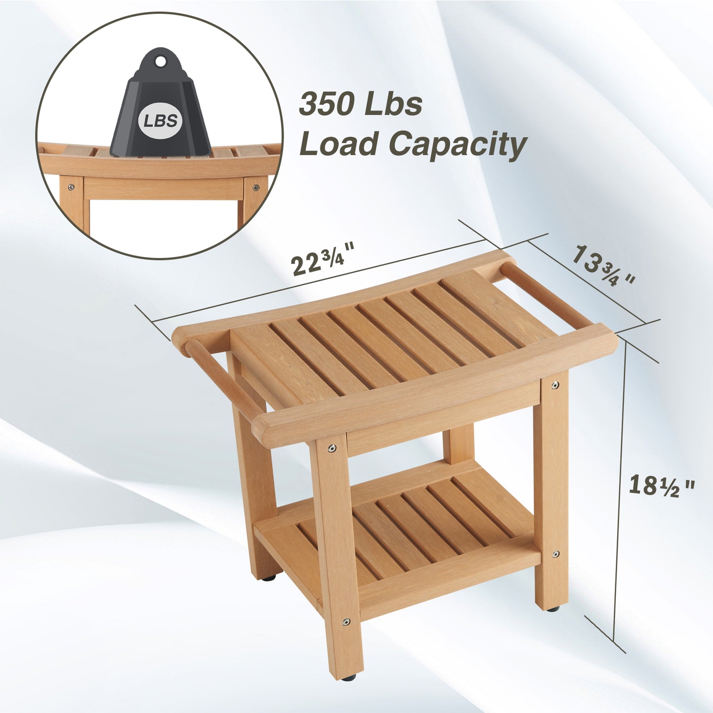 Kaleemen Shower Bench for Inside Shower with Handles, Waterproof Shower Stool with Storage Shelf & Anti-Slip Feet