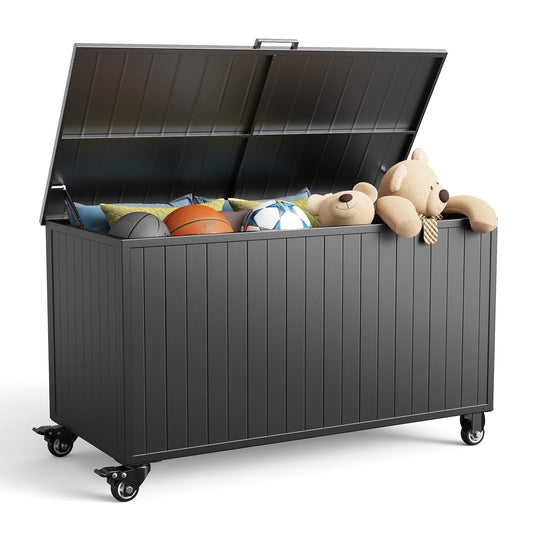 GONICHA 150 Gallon Outdoor Storage Box with Swivel Wheels,Waterproof Deck Box with Lid