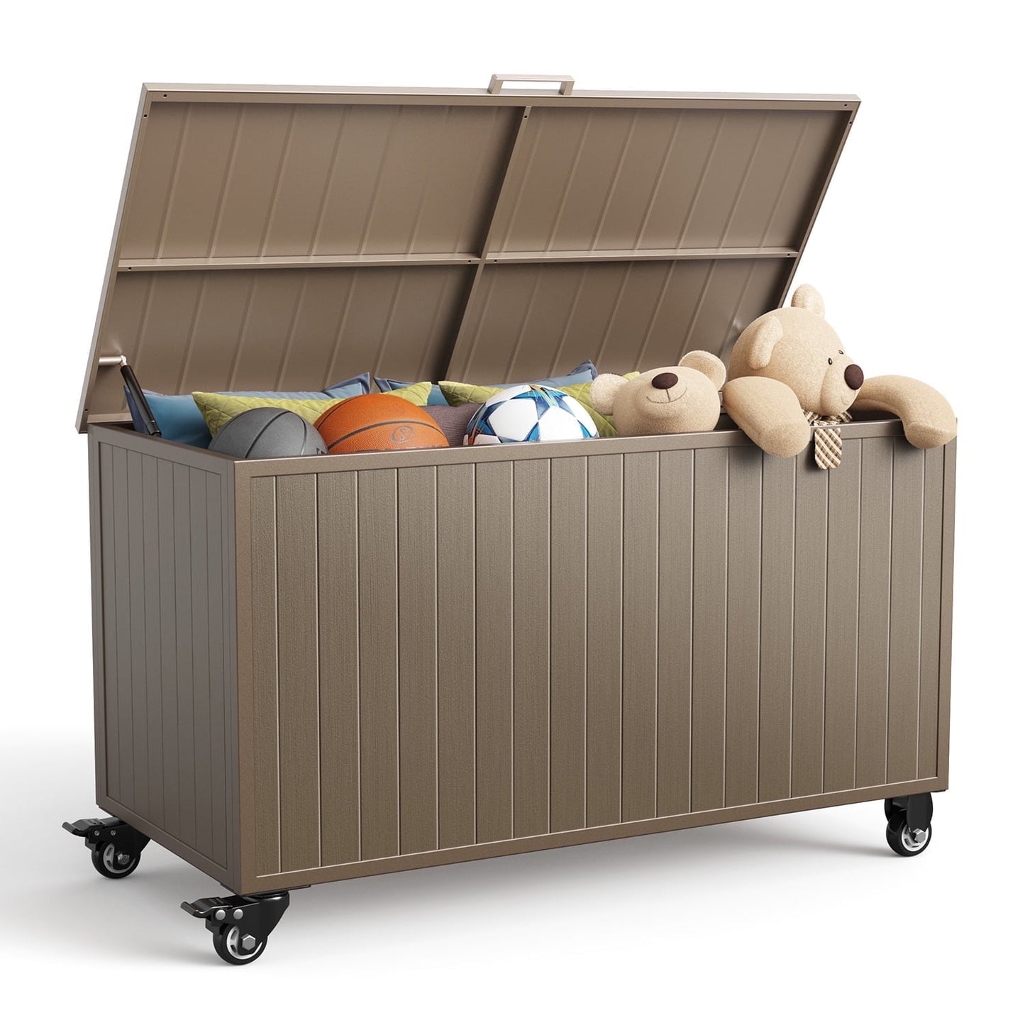 GONICHA 150 Gallon Outdoor Storage Box with Swivel Wheels,Waterproof Deck Box with Lid
