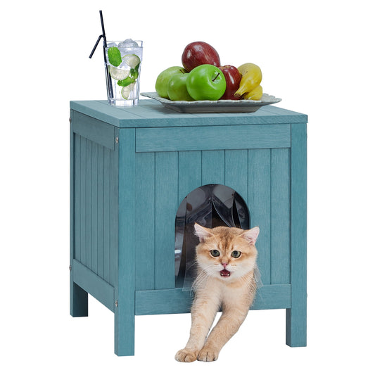 GONICHA Insulated Cat House, Weatherproof Poly Lumber Outdoor Cat House, Moisture-Proof Elevated Cat Shelter with Side Table Function