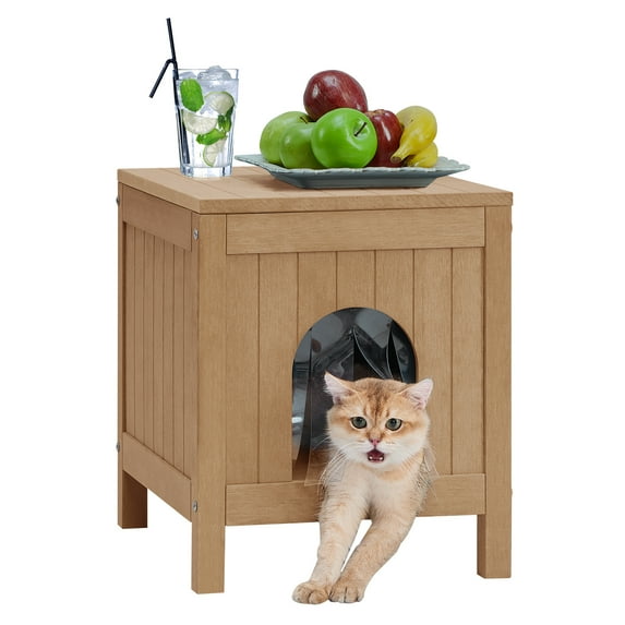 GONICHA Insulated Cat House, Weatherproof Poly Lumber Outdoor Cat House, Moisture-Proof Elevated Cat Shelter with Side Table Function