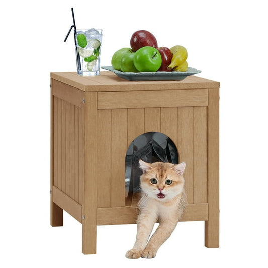 GONICHA Insulated Cat House, Weatherproof Poly Lumber Outdoor Cat House, Moisture-Proof Elevated Cat Shelter with Side Table Function