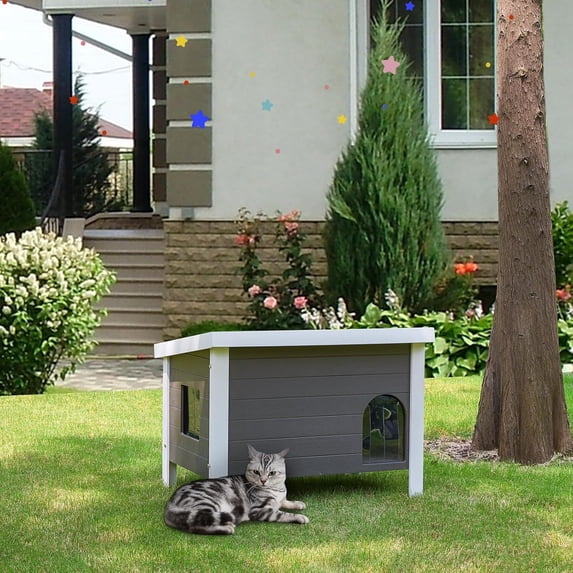 GONICHA Outdoor Cat House Weatherproof, Poly Lumber Cat Houses for Outdoor Cats Insulated, Feral Cat Shelter with Escape Door and Openable Roof