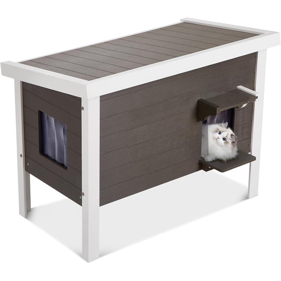 GONICHA Oversized Outdoor Cat House Weatherproof, Poly Lumber Cat Houses for Outdoor Cats Insulated, Feral Cat Shelter with Escape Door and Openable Roof