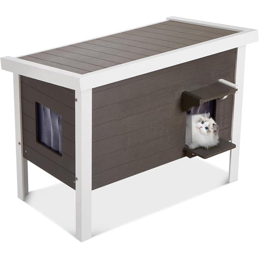 GONICHA Oversized Outdoor Cat House Weatherproof, Poly Lumber Cat Houses for Outdoor Cats Insulated, Feral Cat Shelter with Escape Door and Openable Roof
