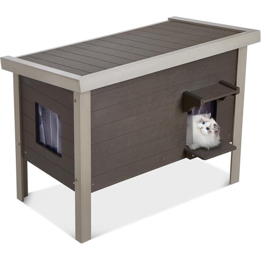 GONICHA Oversized Outdoor Cat House Weatherproof, Poly Lumber Cat Houses for Outdoor Cats Insulated, Feral Cat Shelter with Escape Door and Openable Roof