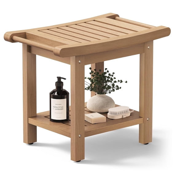 Kaleemen Shower Bench for Inside Shower with Handles, Waterproof Shower Stool with Storage Shelf & Anti-Slip Feet