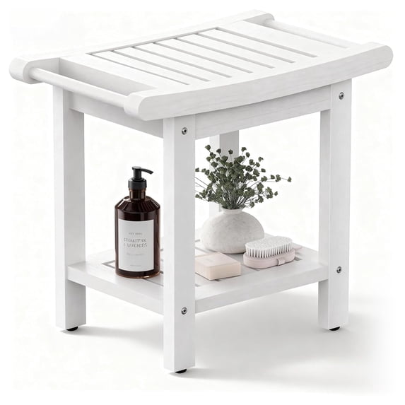 Kaleemen Shower Bench for Inside Shower with Handles, Waterproof Shower Stool with Storage Shelf & Anti-Slip Feet