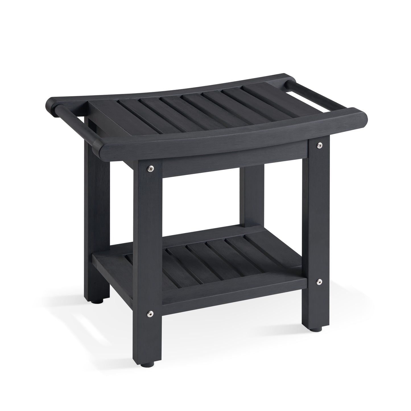 Kaleemen Shower Bench for Inside Shower with Handles, Waterproof Shower Stool with Storage Shelf & Anti-Slip Feet
