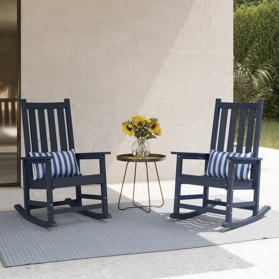 GONICHA HDPE Outdoor Rocking Chair with Widened Seats & High Backs Blue