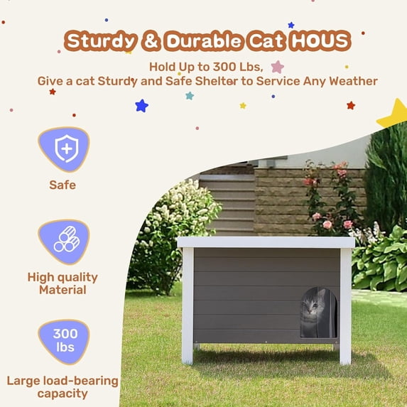 GONICHA Outdoor Cat House Weatherproof, Poly Lumber Cat Houses for Outdoor Cats Insulated, Feral Cat Shelter with Escape Door and Openable Roof