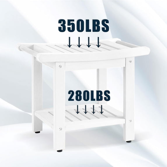 Kaleemen Shower Bench for Inside Shower with Handles, Waterproof Shower Stool with Storage Shelf & Anti-Slip Feet