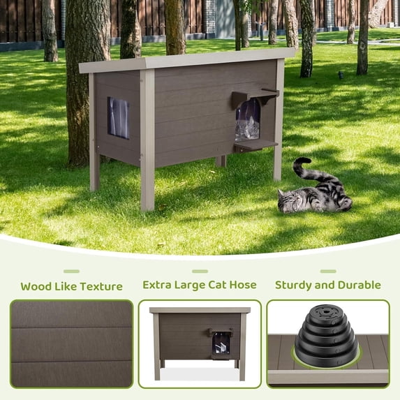 GONICHA Oversized Outdoor Cat House Weatherproof, Poly Lumber Cat Houses for Outdoor Cats Insulated, Feral Cat Shelter with Escape Door and Openable Roof