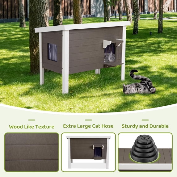 GONICHA Oversized Outdoor Cat House Weatherproof, Poly Lumber Cat Houses for Outdoor Cats Insulated, Feral Cat Shelter with Escape Door and Openable Roof