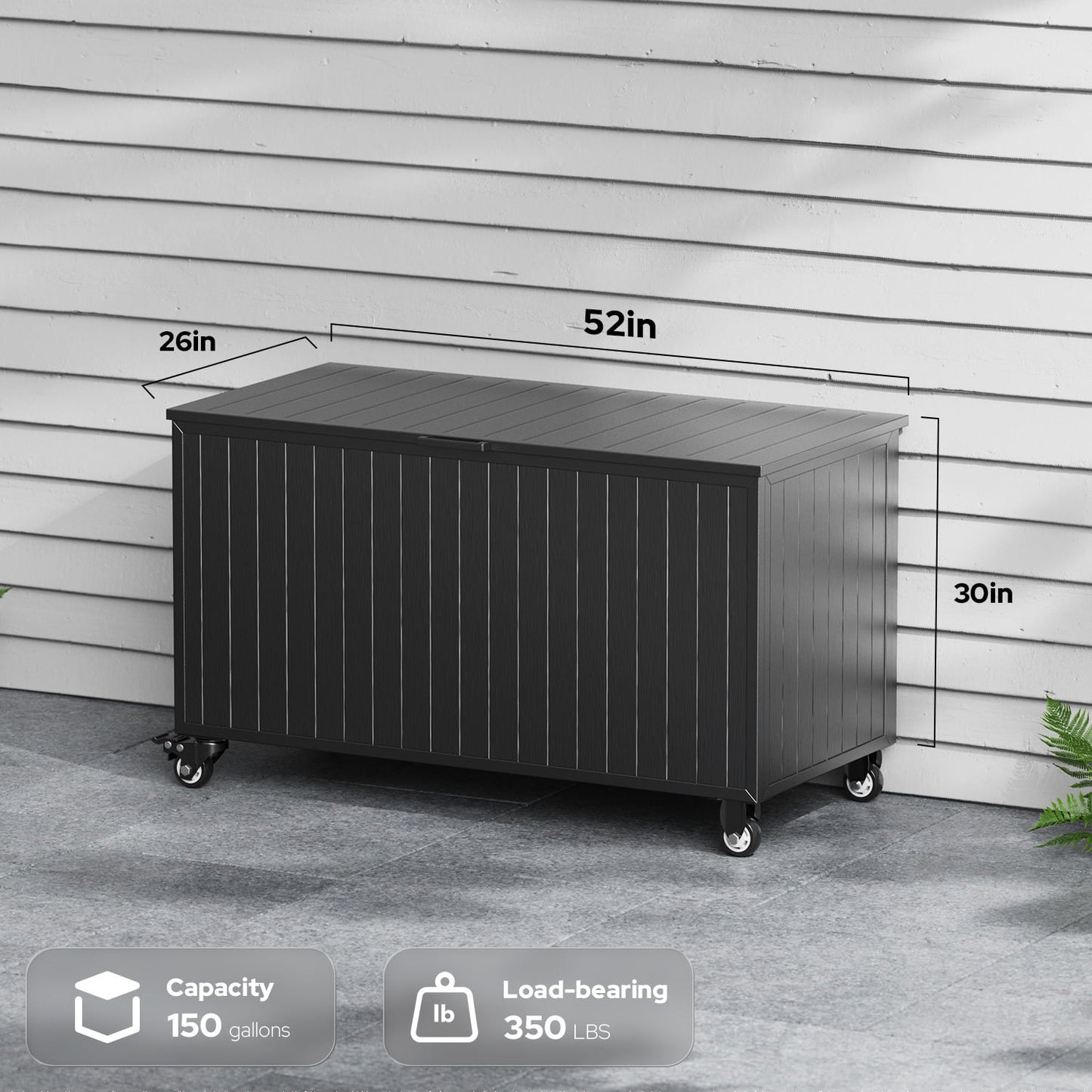 GONICHA 150 Gallon Outdoor Storage Box with Swivel Wheels,Waterproof Deck Box with Lid