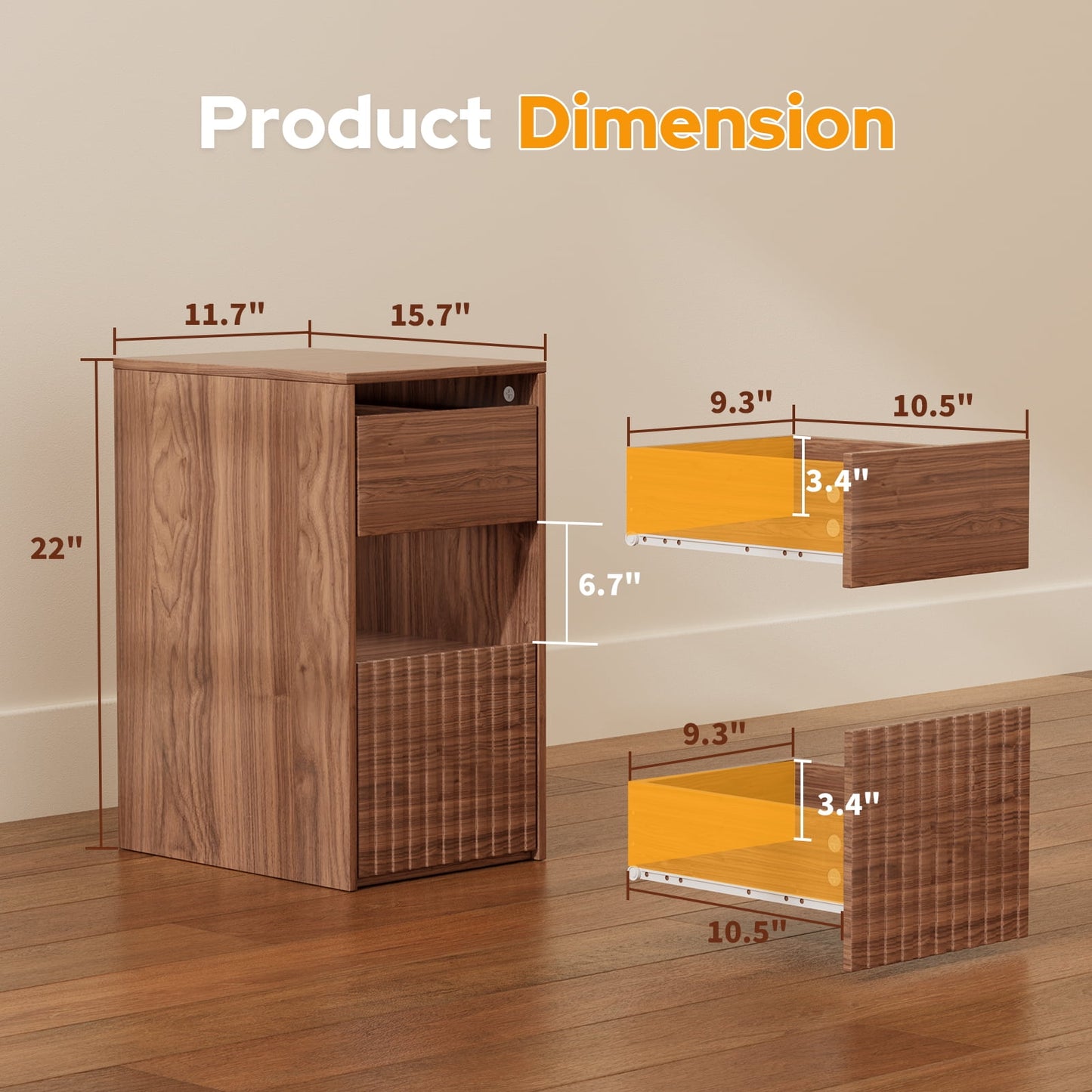 GONICHA End Table Nightstand with 2 Drawers,Walnut