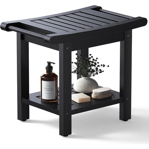 Kaleemen Shower Bench for Inside Shower with Handles, Waterproof Shower Stool with Storage Shelf & Anti-Slip Feet