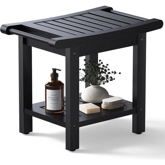 Kaleemen Shower Bench for Inside Shower with Handles, Waterproof Shower Stool with Storage Shelf & Anti-Slip Feet