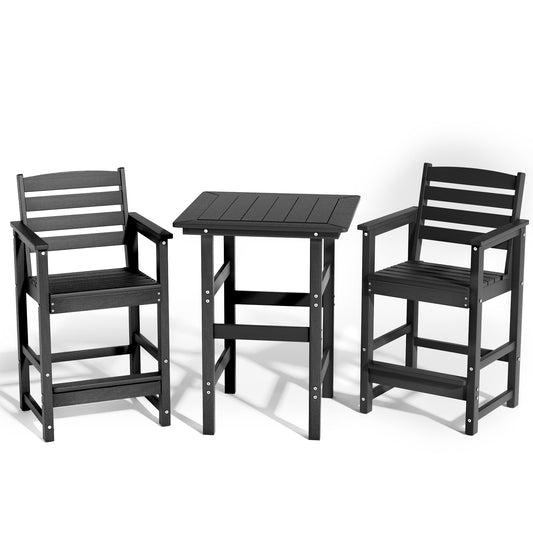 kaleemen 3 Piece Patio Bar Set, All Weather HDPE Tall Adirondack Chairs Set of 2 and Bar Table