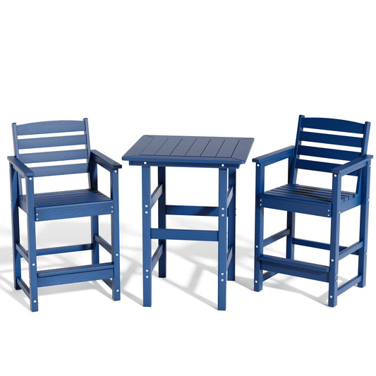 kaleemen 3 Piece Patio Bar Set, All Weather HDPE Tall Adirondack Chairs Set of 2 and Bar Table