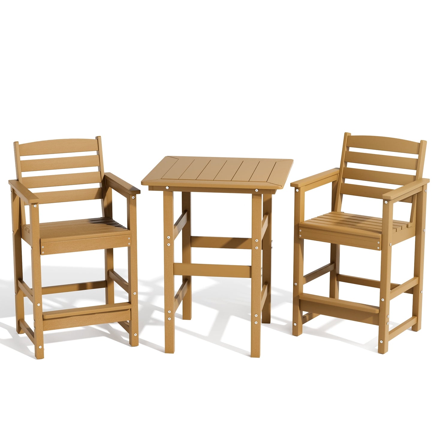 kaleemen 3 Piece Patio Bar Set, All Weather HDPE Tall Adirondack Chairs Set of 2 and Bar Table