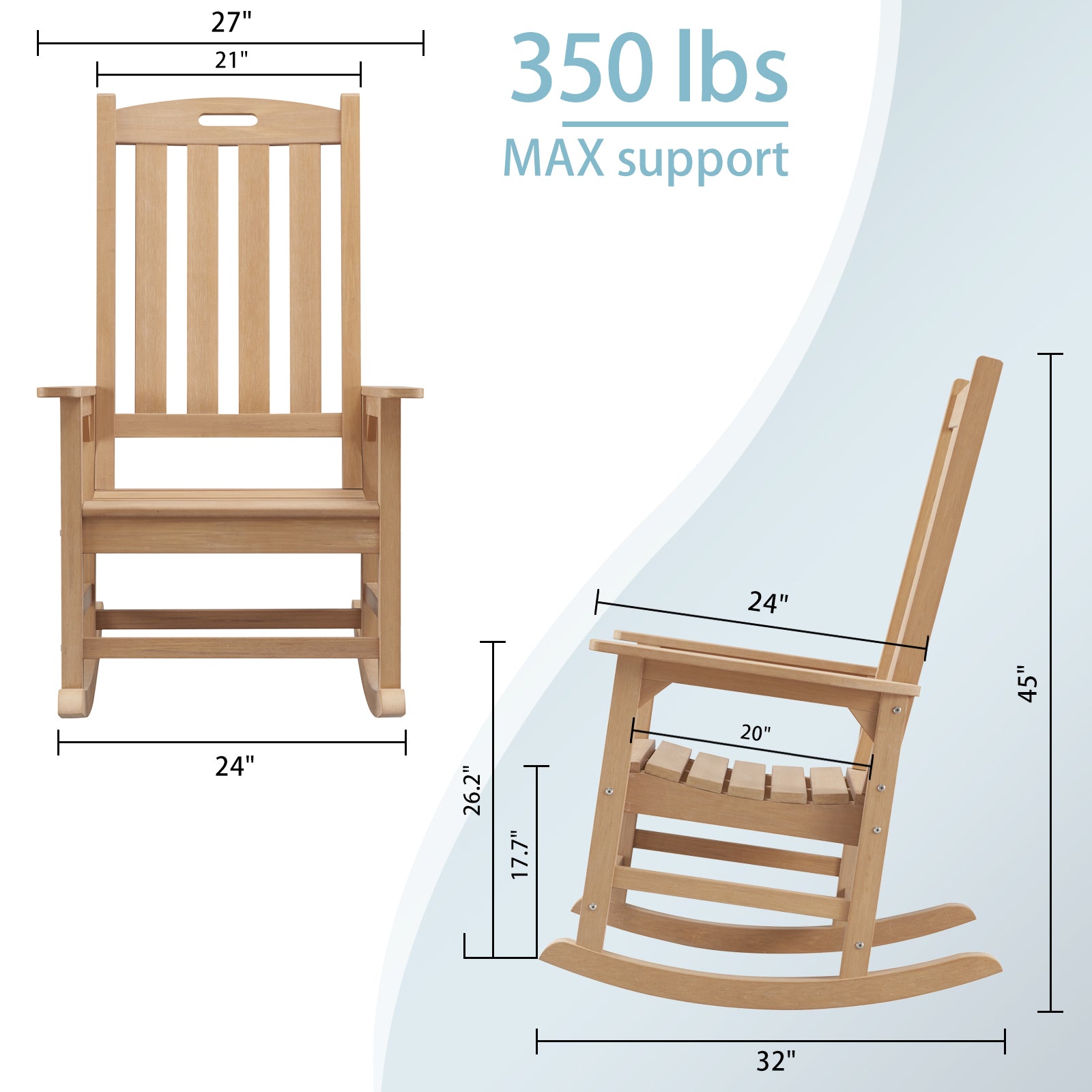 Psilvam Patio Rocking Chairs Set of 2, Poly Lumber Porch Rocker with High  Back, 350Lbs Support Rocking Chairs for Both Outdoor and Indoor, Poly  Rocker