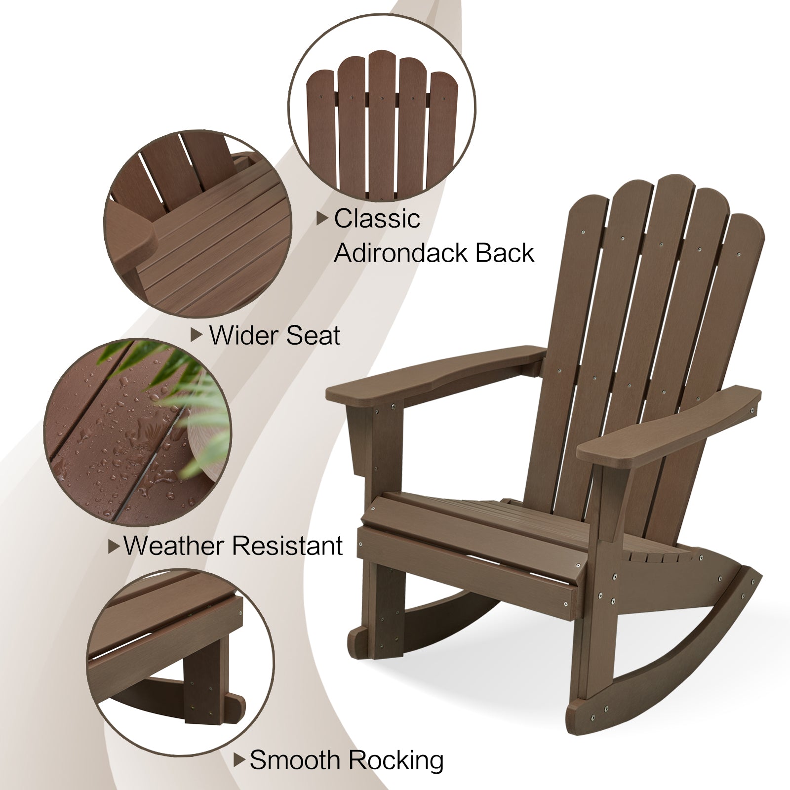 Psilvam Patio Rocking Chair, Poly Lumber Porch Rocker with High Back,  350Lbs Support Rocking Chairs for Both Outdoor and Indoor, Poly Rocker  Chair