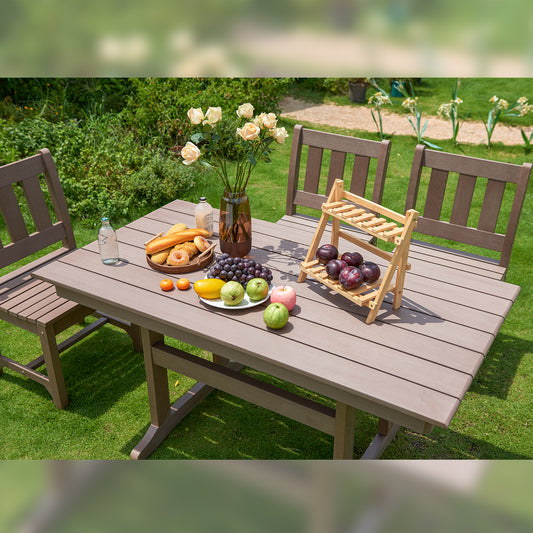 Psilvam 7-Piece Patio Dining Sets, Poly Lumber Outdoor Dining Set for 6, Weather Resistant Patio Table and Chairs Set That Never Rust, Suitable for Garden (1 Dining Table + 6 Patio Chairs, Brown)